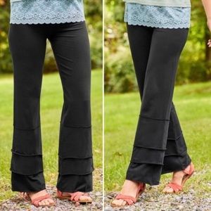 Matilda Jane Tutti Frutti Black Flare Tiered Ruffle Cotton Yoga Pants Size Large